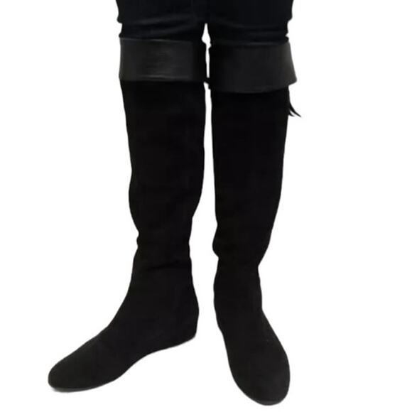 Stuart Weitzman Over the Knee Black Leather and Suede Roll Cuff Tall Boots 7.5 - Picture 13 of 15
